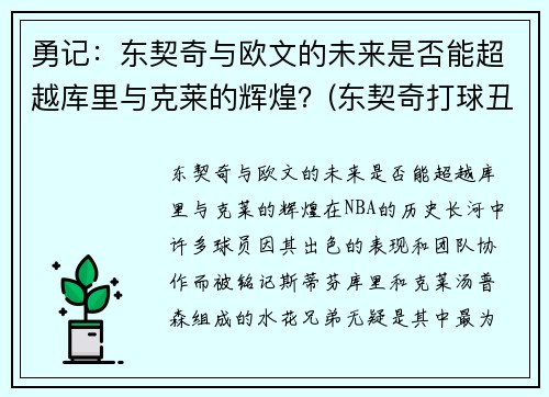 勇记：东契奇与欧文的未来是否能超越库里与克莱的辉煌？(东契奇打球丑)