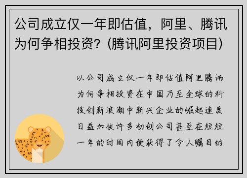 公司成立仅一年即估值，阿里、腾讯为何争相投资？(腾讯阿里投资项目)