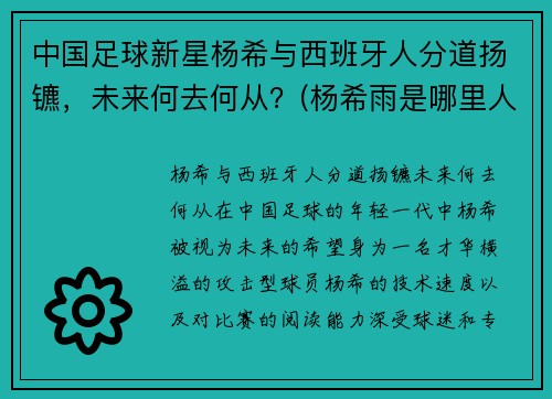 中国足球新星杨希与西班牙人分道扬镳，未来何去何从？(杨希雨是哪里人)