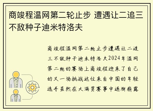 商竣程温网第二轮止步 遭遇让二追三不敌种子迪米特洛夫