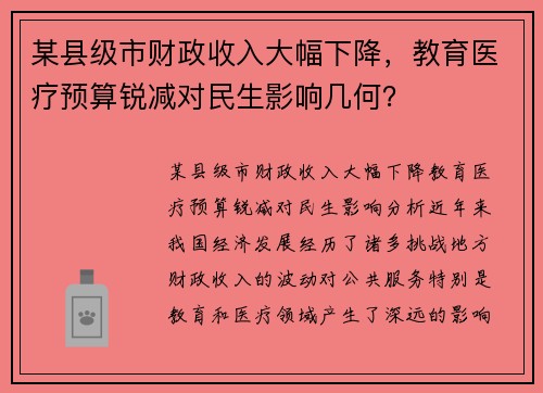 某县级市财政收入大幅下降，教育医疗预算锐减对民生影响几何？